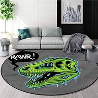 Dinosaur Round Rugs for Bedroom,Rawr Text Speech Bubble Non-Slip Living Room Soft Floor Mat Round-63