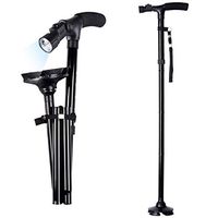 Dliso1 Folding Cane with Led Light, Adjustable Canes and Walking Sticks for Men and Women, Walking Cane Stick for Elderly with Cushion T Handle and Pivoting Quad Base