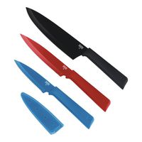 Kuhn Rikon COLORI+ Professional Knife Set, 3 Knives, Chef's 7", Utility 5", Serrated Paring 4" Black/Red/Blue