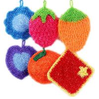 Bright Acrylic Fruit Watermelon Strawberry Flower Non-scratch Net Cleaning Cloth Dish Scrubber Sponge for Dishwashing Set of 3