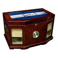 Large Premium Desktop Humidor - Glass Top - Flag of Honduras (Honduran) - Wood Design - 300 Cigar Capacity - Cedar Lined with Two humidifiers & Large Front Mounted Hygrometer.
