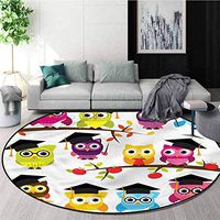Owls Modern Flannel Microfiber Round Area Rug,Smart Birds School Success Protect Floors While Securing Rug Making Vacuuming Diameter-47