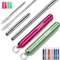 Longzon 2 Pack Telescopic Metal Straws – Reusable, Portable, Collapsible Stainless Steel Drinking Straws with 2 Aluminum Key-chain Case & 2 Cleaning Brushes for Travel - (Iphone 11 Green + Rose Red)