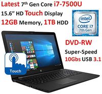 HP 15.6-inch HD Touchscreen WLED-Backlit Display Laptop PC, Intel Dual Core i7-7500U 2.7GHz Processor, 12GB DDR4 SDRAM, 1TB HDD, Bluetooth, HDMI, HD Graphics 620, DVD Burner, Windows 10