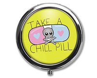 Cute Cartoon Take A Chill Pill Quotes Pill Box Case Pillbox Holder Trinket Stash Box Phone Dial Pop Art Retro Medicine Tablet Holder Organizer