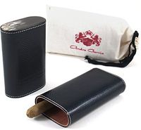 Andre Garcia Limited Edition Black Viper Leather Cedar-Lined Telescopic 3 Finger Cigar Case with Flat Buffalo Horn Accent