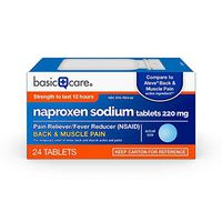 Basic Care Back & Muscle Pain Naproxen Sodium Tablets, 220 mg, Pain Reliever and Fever Reducer, 24 Count