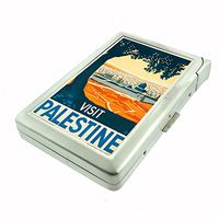 Perfection In Style Metal Cigarette Case with Built in Lighter Vintage Travel Posters Design 006