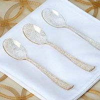 Tableclothsfactory 100 pcs Gold Glittered Disposable Plastic Spoon for Wedding Party Banquet Events Candy Buffets Dinnerware
