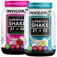INVIGOR8 Superfood Shake (Strawberry and Vanilla Bundle) Gluten-Free Non GMO Meal Replacement Grass-Fed Whey Protein Shake with Probiotics and Omega 3 (1290g)