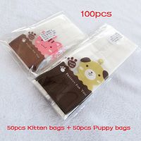 DIY Biscuit Bags,Bakery Cookie Candy Dessert Treat Gift Wrapping Packaging Bags,Puppy Kitten Cookie Bags,100pcs Bags + 120pcs Sealing Stickers