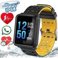 Bluetooth Smart Wrist Watch Fitness Tracker Heart Rate Monitor IP68 Waterproof (Black)