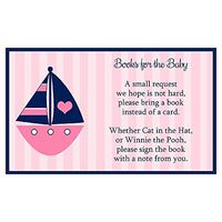 Nautical Girls Bring A Book Cards Baby Shower Girl Anchors Aweigh Baby Shower Pink Navy Boat Sailboat Nautical Anchor Blue Stripes Baby Book Baby Library (24 Count)