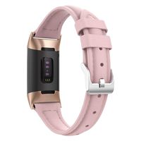 UMTELE Compatible for Fitbit Charge 3 Leather Bands, Slim Genuine Leather Wristband Strap Replacement with Fitbit Charge 3 & Charge 3 SE Fitness Tracker Women Men (Rose Pink, Large(6.35"- 8.3"))