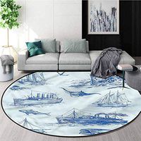 RUGSMAT Nautical Round Rugs for Bedroom,Wildlife Shark Boat Home Decor Foor Carpet Diameter-35