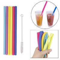 Drinking Straws, Elevin(TM) 7pcs Reusable Silicone Drinking Straws Extra long Flexible Straws With Cleaning Brush (Straight Straw)