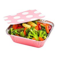 12-OZ Rectangular Disposable Aluminum Foil Food Containers with Flat Board Lids: Great for Restaurant Take Out, Catered Events and Meal Prep - Pink Foil with Polka Dot Lid - 200-CT - Restaurantware