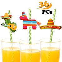 COGGIFEL Fiesta Paper Straw Decor 36pcs Mexican Fiesta Party Striped Decorative Straws Party Supplies