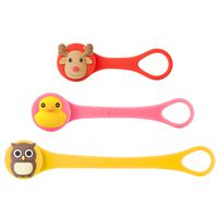 Bone All-Purpose Silicone Reusable Cable Ties, Collection Colorful Elastic Cable Organizer Management Zip Wire Strap Wrap Cute Cartoon Kids, Q Cord Ties Series - 3 Pack Assorted Colors/Set D