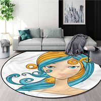 RUGSMAT Zodiac Pisces Anti-Skid Area Rug,Blue Hair Girl Ocean Non Slip Rug Diameter-39