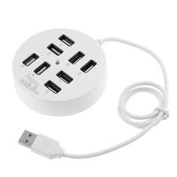 KDL USB 8 Ports Box Multi Data Transmission USB 2.0 Hub Round Shape Multi-Port Splitter Charger Adapter Replacement with LED for USB Devices, Phone, USB Flash Disk, PC, Tablet (White)