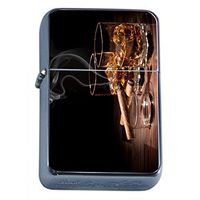 Whiskey In A Glass Flip Top Oil Lighter S2 Smoking Cigarette Smoker Includes Silver Case