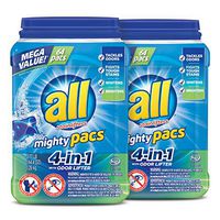 All Mighty Pacs Laundry Detergent, 4-in-1 with Odor Lifter, 2 Tubs, 64Count