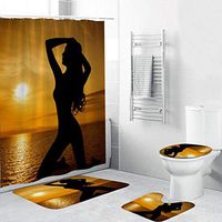 Naiflowers 4 Piece Shower Curtain Sets Bathroom Tub, Toilet Lid Cover, Shower Curtain & Toilet Mat & Lid Cover & Non-Slip Rugs, Washable Bath Curtain Carpet for Entry Living Room