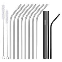11 Pieces Stainless Steel Reusable Straw Set with 2 Cases and 2 Brushes