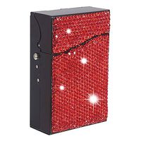 XianghuangTechnology Shiny Crystal Rhinestone Cigarette Case Box Double Sided Ultrathin Pocket Holder for 20 Regular Cigarettes (Diamond Red)