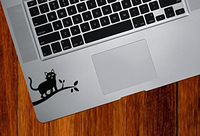 Cat on Branch - Design 1 - Trackpad/Keyboard - Vinyl Decal Sticker - Copyright Yadda-Yadda Design Co. (3" w x 1.75" h) (Black)
