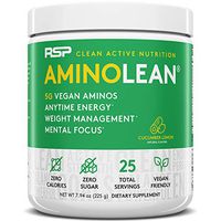 RSP Vegan AminoLean - All Natural Preworkout with Vegan BCAAs, All-In-One Amino Energy, Weight Management, Recovery, and Focus, 25 Serv, Cucumber Lemon