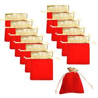 COSMOS Pack of 12 Golden Tone Color Trim Party Wedding Favor Velvet Cloth Drawstring Gift Bag Jewelry Pouch, 4 x 4 Inches
