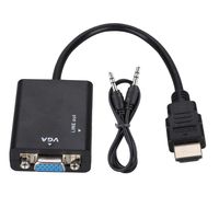 1080P Portable HDMI to VGA Adapter Converter Cable and USB Power 3.5mm Audio Cable, Black