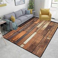 YucouHome Wooden Checkered Children's Software Games, Rustic Floor Planks Print Grungy Look Farm House Country Style Walnut Oak Grain Image, Fashionable High Class Living Dinning Room(2.5'x 9') Brown