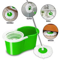 Wow Magic 360°Floor Mop Bucket Rotating Head Easy Spinning + 2 Head Microfiber Clean - Green