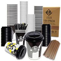 Double Walled Disposable Cups – 100-Pcs Set 12oz Bulk Coffee Paper Cups – Double Wall Insulated Cups – Resealable Coffee Lid and Anti-Spilling Design – Ideal for Café, Catering, Home (Espressome)