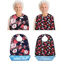 Vlokup Adult Bibs for Eating Women & Men, 2 Pack, Waterproof Mealtime Clothing Protector for Elderly, Optional Crumb Catcher, Adjustable Snaps, Reuasale Washable, Floral Lips