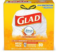 Glad Tall Kitchen Drawstring Trash Bags - OdorShield 13 Gallon White Trash Bag, Febreze Hawaiian Aloha - 80 Count