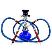 NeverXhale Premium Series: 11" 2 Hose Hookah Shisha Complete Set - Mini Pumpkin Glass Vase - Pick Your Color (Royal Blue)