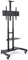 Displays2go Commercial Flat Screen TV Holder, Locking Wheels, Media Shelf, Aluminum Construction - Black (EM6580BK)