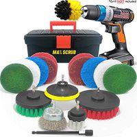 Max Scrub All in One Box Cleaning Kit - Cordless Drill Brush Attachment and Power Scrubber Pads for Kitchen Surfaces Bathroom Shower Carpet Grout Deck Tub Grill Cleaner Set 18 Pack