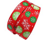 Merry Christmas 24 Yards 0.4 Inch Wide Snowflake Red Grosgrain Ribbon Hairbows Package Gift Wrapping Wedding Holiday Xmas Decoration(Red)