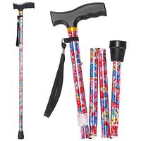 Folding Walking Cane, LIXIANG, 5-Level Height Adjustable Walking Stick for Men & Women with Comfortable Plastic T-Handle Portable Walking Stick, Red Floral Printing