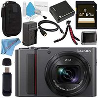Panasonic Lumix DC-ZS200 DC-ZS200S Digital Camera (Silver) + DMW-BLG10 Lithium Ion Battery + External Rapid Charger + 64GB SDXC Card + Small Carrying Case Bundle