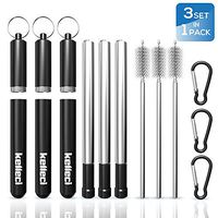 Kelleci 3 Pack Metal Straws with Case - Stainless Steel Telescopic, Eco-friendly, Reusable Straws - Premium Black Metal Straws and Cleaning Brush
