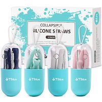 Collapsible Reusable Straws - 4 Pack BPA Free 8'' Silicone Drinking Straws Set - 4 Silicone Straws, 4 Carrying Cases and 4 Cleaning Brush, Portable, FDA Approved, Christmas Gift for Your Family