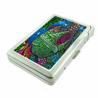 Psychedelic Animal Chameleon Em1 Hip Silver Cigarette Case With Built In Lighter 4.75" X 2.75" Id Holder Metal Wallet RFID Protection