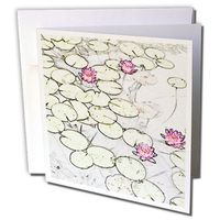 3dRose Lily Pad Floral Art - Greeting Cards, 6 x 6 inches, set of 6 (gc_25702_1)