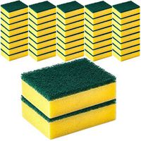 DecorRack 42 Cleaning Scrub Sponges for Kitchen, Dishes, Bathroom, Car Wash, One Scouring Scrubbing One Absorbent Side, Abrasive Scrubber Sponge Dish Pads, Heavy Duty, Green Yellow (Pack of 42)